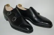 Handmade men black double monk shoes, Men black formal shoes, Men oxford shoes