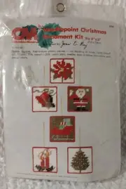 Columbia-Minerva Needlepoint Christmas Tree Santa Sleigh 6 Ornaments Kit NEW