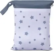 Waterproof Reusable Cloth Diaper Wet Bag 2 Zipper Pockets Handle Blue Star