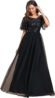 [Ever-Pretty] Women's Formal Dresses Crew Neck Sequin Ruffle Sleeve Empire Waist Beaded Long Evening Dresses 00904