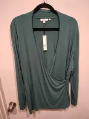 Chico's NWT Juniper Green Touch Of Cool Surplice Long Sleeve Faux Wrap Top 3(XL)