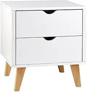 Artiss Bedside Table White Side Tables Storage Small Narrow Desk Chest of Drawers, with 2 Drawer and Wooden Legs, Bedroom Home Furniture Tallboy Lamp Stand Nightstand Cabinet in 51cm Height