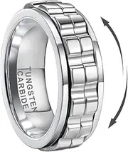 TUTISS 8mm Silver/Black/Gold Tungsten Titanium Spinner Rings for Men Women Anxiety Released Promise Engagement Wedding Bands Stepped Polished Shiny Comfort Fit