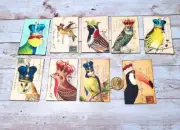 9-Vintage Style-Royal Birds-Crowns-Handmade-Junk Journal-Linen Cardstock-Cards