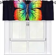 LHBWCVN Rainbow Butterfly Valances for Windows, Rod Pocket Window Treatment Drapes Farmhouse Kitchen Curtains Short Blackout Window Curtains for Living Room Bedroom Decor 54x18 Inch