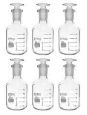 Eisco Labs 60ml Graduated Reagent Bottle with Stopper - Borosilicate Glass, 6PK
