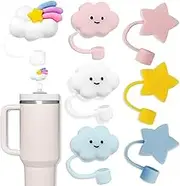 7Pcs Straw Cover Topper for Stanley Cup,Silicone Straw Caps for Tumbler with Handle 40oz,Cute Cloud 10mm/0.4in Straw Covers,Dust-Proof Reusable Straw Toopers Lids for Stanley Cups Accessories