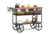 Retro Wooden Kitchen Island Trolley on Wheels with Storage Drawers