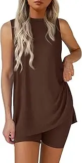 [Generic] Two Piece Sets For Women Summer Matching Shorts Set Side Split Tank Tops And Biker Shorts Loungewear Outfits Shorts Swimsuit with Cutouts