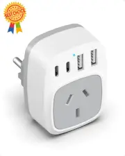 EU Travel Adapter, 2 USB-C & 2 USB-A Ports, Type E/F Plug for Germany, Spain