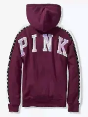 *VICTORIA'S SECRET PINK BLING FAUX FUR LINED HOOD FULL ZIP SLOUCHY HOODIE XS