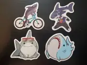 sharks Stickers for water bottles, crafts, etc. 4 stickers