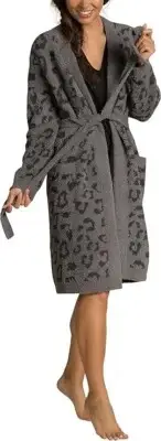 Barefoot Dreams Barefoot in the Wild Robe, Medium, Graphite/Leopard Print