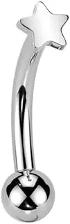 [Pierced Owl] 16GA ASTM F-136 Implant Grade Titanium Threadless Push-In Star Top Eyebrow Curved Barbell