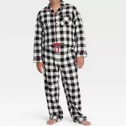 Men's Plaid Flannel Pajama Set XL Checkered Black/White - Wondershop