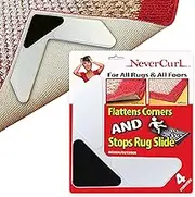 Rug Gripper with NeverCurl Includes 4 V Shape Corners - Patent Pending. Instantly Flattens Rug Corners and Stops Rug Slipping. Uses Renewable Sticky Gel. by NeverCurl