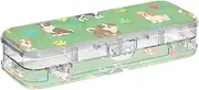 ODAWA Cartoon DogsColorful Paw Prints Green Crayon Box with Snap Lid Pencil Pouch for Boys 8.3" L x 3" W x 1.9" H