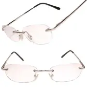 Modern Silver Rectangle Rimless 1.25 Reading Glasses Reader