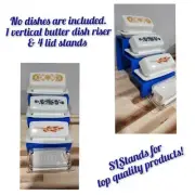Full set of 5 ~ Blue PYREX Vertical Butter Dish Riser & 4 Dish Stands Rare HTF
