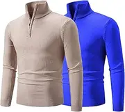 [SWJGLITTR] Men's Zip Up Mock Neck Sweaters Quarter Zip Long Sleeve Sweater Polo Casual Turtleneck Pullover