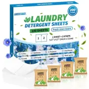 Laundry Detergent Sheets - 200 Loads (100 Sheets) Fresh Linen Scent