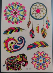 6 Sheet Glow in the Dark Temporary Tattoos Rave Makeup Party 60+ Styles Adult