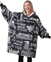 [Huglanket] Possum Gifts for Women & Men, Unique Wearable Blanket Hoodie For Possum Lovers, One Size Flannel Hooded Blanket - Black, 01, Black - 01