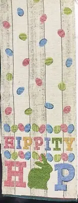 Long Tapestry Table Runner, 13"x72", EASTER EGGS, GREEN BUNNY, HIPPITY HOP, LK