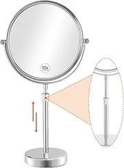 Nicesail 19 Inch Tall Makeup Mirror with 10X Magnification, Make up Mirror 8 Inch Double-Sided, Table Mirror with Pedestal for Shaving, Standing Mirror Height Adjustable Chrome Finish (8 Inch, 10X)