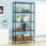 Black 5-Tier Wire Storage Rack for Kitchen Organization