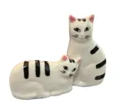 MCM Retro Style White with Black Stripes Kitty Cats Salt Pepper Shakers