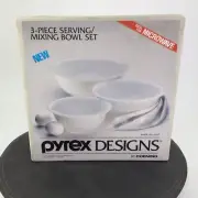 New Pyrex 3-Piece Mixing Serving Bowl Set 6015947 White Vintage Corning 1987