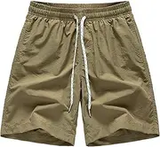 [Aosufei] Men's Waterproof Casual Breathable Sports Shorts Lightweight Solid Loose Athletic Shorts Drawstring Quick Dry Shorts