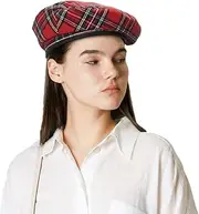 [WITHMOONS] Wool Beret Hat Tartan Check Leather Sweatband KR9539