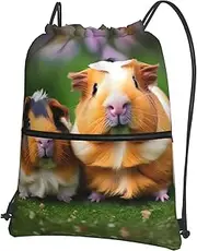 EdWal Cute Guinea Pigs Print Drawstring Backpack Gym Bags Sports Bags With Zipper Pocket For Travel Beach, Black, One Size