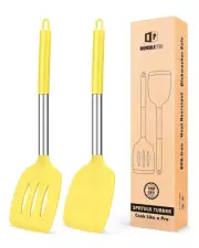 Pack of 2 Silicone Solid Turner, Non Stick Slotted Kitchen Spatulas, High Hea...