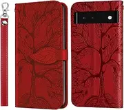 [CXTcase] for Google Pixel 6a Case PU Leather Folio Flip Cover with Card Slots, Magnetic Wallet Phone Case for Google Pixel 6a - Red