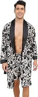 [Sipumia] Mens Shawl Collar Bathrobe Shorts Two Piece Set Spa Towel Robe Nightgown Sleepwear Pajamas