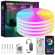 Neon Rope Lights, 100FT IC+RGB LED Strip Lights, App+Remote Control, Outdoor ...