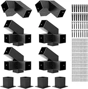 Pergola Kit, 30° Slanted Roof Pergola Bracket Set, Roof Wall Mount Extension Bracket Kit,4" x 4" (Actual: 3.5x3.5 Inch) Powder-Coated Pergola Hardware for Porch,Gazebo, Backyard(10pcs)