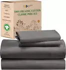 Percale Full Size Sheet Set, Deep Pocket 100% Organic Cotton Sheets, GOTS Certif