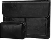 MOSISO Laptop Case 13 inch, 13 inch Laptop Sleeve Compatible with MacBook Air M4 M3 M2 M1 2025-2018 / Pro M2 M1 2025-2016, PU Leather Flap Carrying Case with Stand&Small Pouch, Black