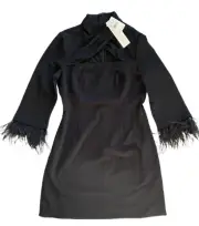 NWT WOMEN'S BLACK DRESS $245 RETAIL AIDAN ADRIANNA PAPELL SIZE 10 LARGE FRINGE