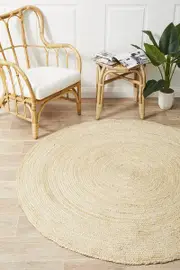 Rug Culture Neutral Hand Braided Jute Scandi Flatwoven Round Rug