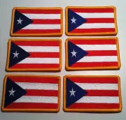 6 PUERTO RICO Flag Patch W/ VELCRO® Brand Fastener Military Gold Emblem #99