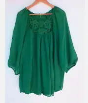 New Autograph Top 22 Womens Green Sheer Sleeve and Lace Blouse Elastic Cuff