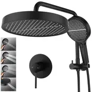 WELS 13" Rain Shower Head Set With Mixer Round 4-Mode Handheld Shower Black