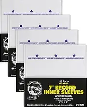 (100 Pack) 7-Inch Vinyl Record Inner Sleeves – Archival Quality, Anti-Static, Triple-Layer HDPE & Rice Paper for Added Rigidity – Acid-Free, Snug Fit, Durable & Easy to Handle