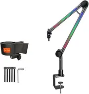 xioaue RGB Microphone Arm Stand,Mic Arm with RGB Light,Rotatable Suspension Boom Scissor Stand for Gaming Streaming A
