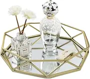 Gold Tray Mirror, Vanity Tray Dresser Tray Jewelry Organizer Makeup Tray Perfume Tray Storage Tray for Vanity, Dresser, Bedroom, Garden, Coffee Table, Bathroom, 17.5 * 3.9CM